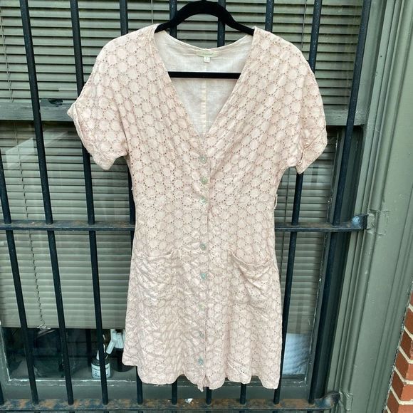 Sim & Sam 🐾 Pale Pink Eyelet Short-Sleeve Dress Size Small - Picture 1 of 9